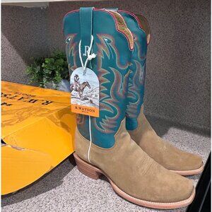 R. Watson Mens Cowboy Boots 10EE Narrow Square Toe 13" Marine Blue Cowhide New